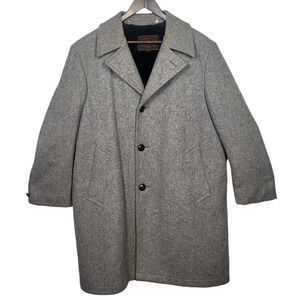 Vintage Botany 500 Gray Fleece Lined Wool Trench Coat Button Up Overcoat Pockets